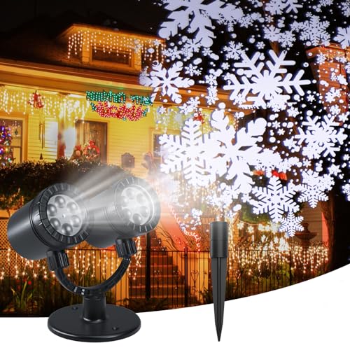 Christmas Double Head Snowflake Projection Lights, ZBPP Outdoor LED Christmas Lights IP65 Waterproof,Rotating Snow Lamp Brighter LED Landscape for Xmas Holiday Party Decoration Christmas Double Head Snowflake Projection Lights, ZBPP Outdoor LED Christmas Lights IP65 Waterproof,Rotating Snow Lamp Brighter LED Landscape for Xmas Holiday Party Decoration