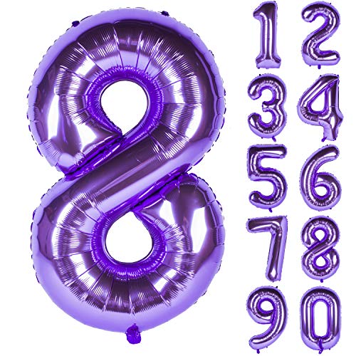 Image of 40 Inch Purple number Helium Foil Birthday Party Digit Balloons (Purple 8)