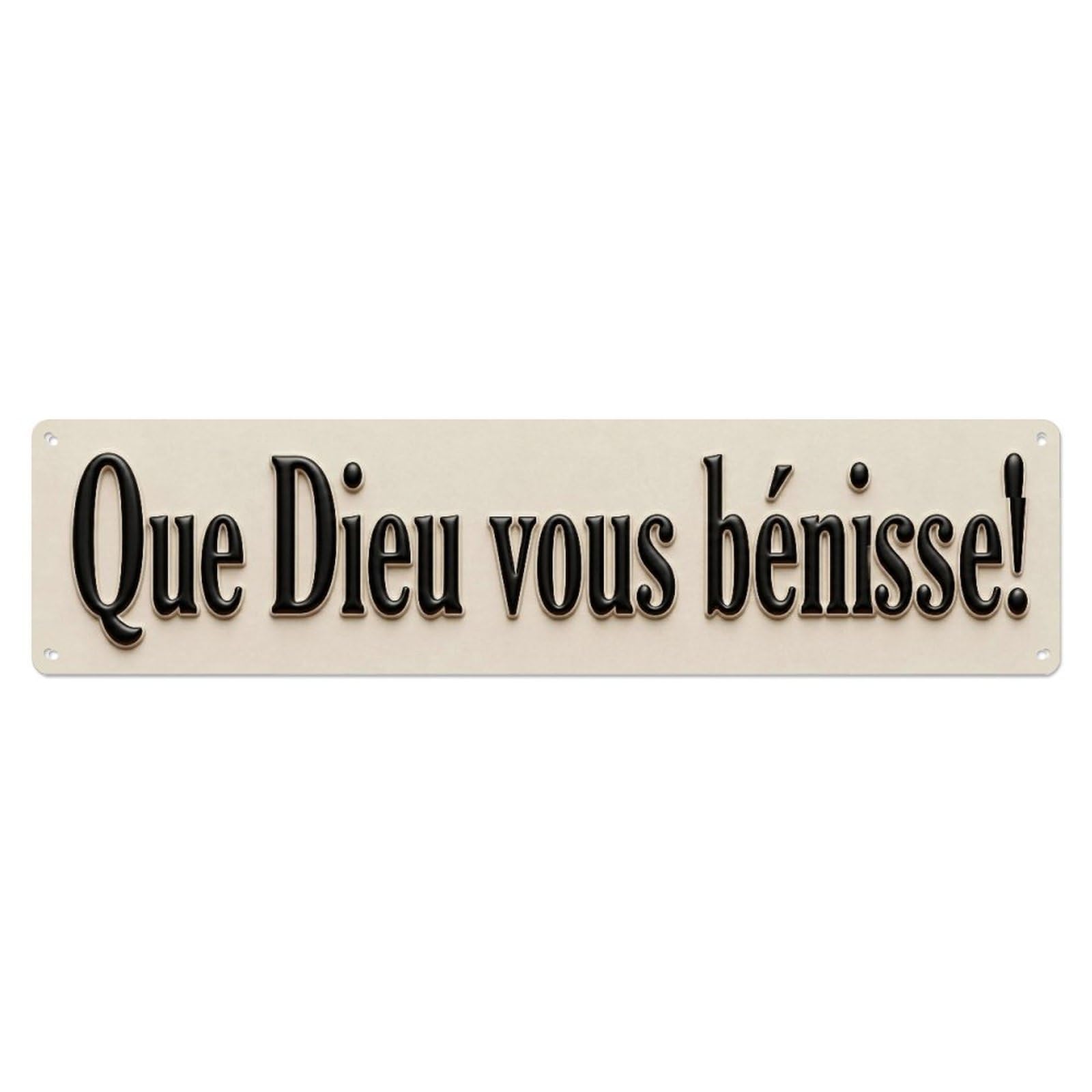 Dieu Vous Benisse Blessing Faith Metal Tin Skinny Sign Plaque Wall Decor for Cafe, Club Bar, Office, Home Garden Metal Poster 4x16Inch