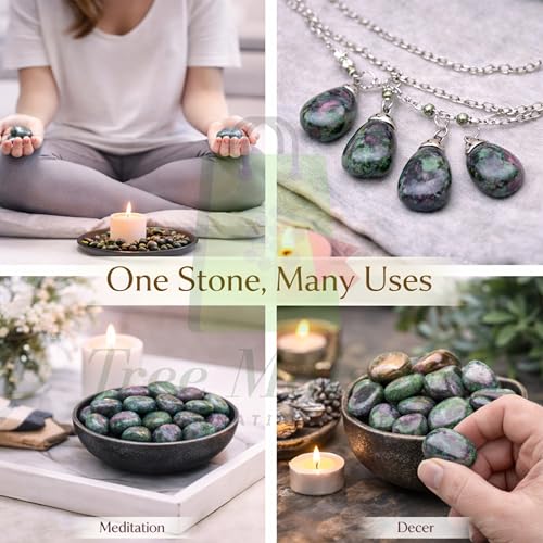 Image of Crystal Ruby ZIOSITE Tumble Stone Pebble Tumbled Gemstone for Reiki Healing Vastu Correction Gravels for Aquarium Home Decor Garden Table 100 Gm