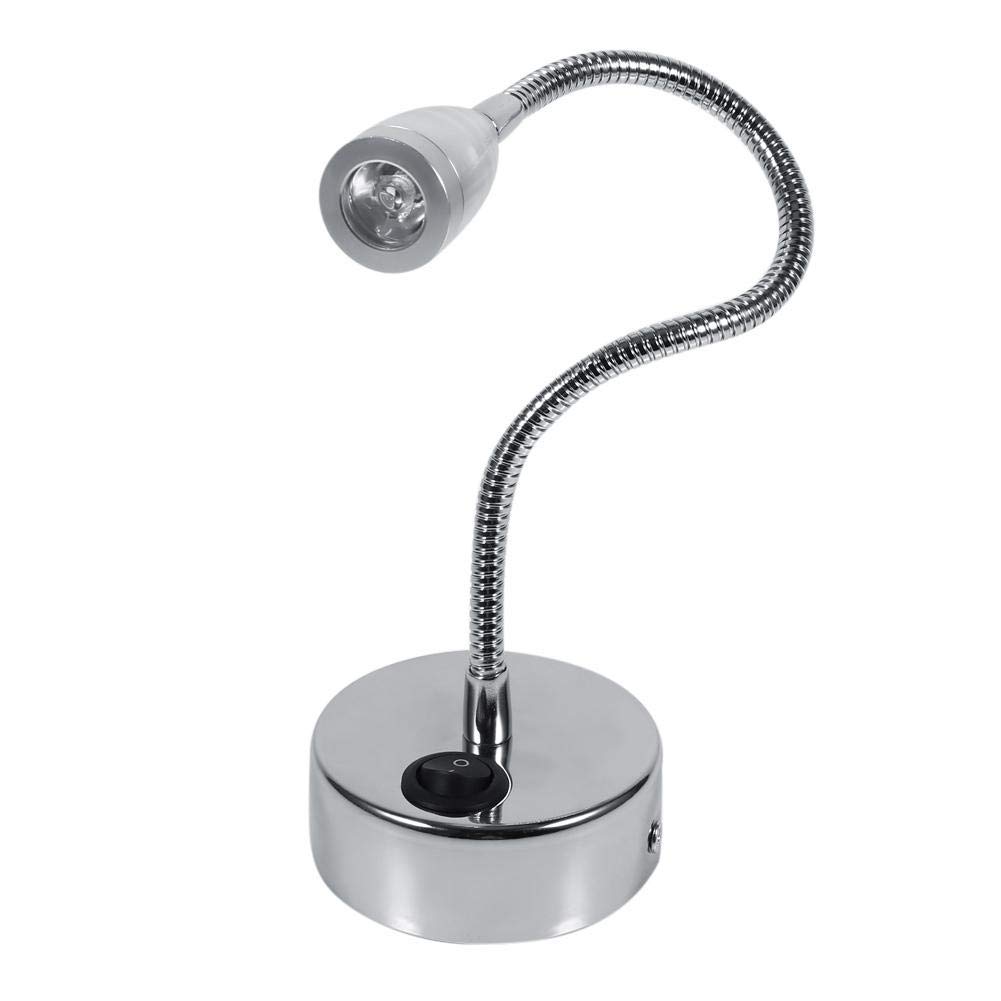 Mumusuki LED Wall Lamps Flexible Gooseneck Sconces Bedroom Bedside Reading Light Living Room Modern Silver 3W 85-265V (Cool Switch)