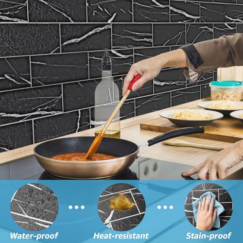 Image of Art3d 102-Pack Peel and Stick Backsplash on Subway Tile, Black Marble
