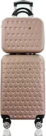 Kit Conjunto Mala de Bordo 10 kg para Viagem em ABS Cadeado Integrado Rodas 360º mais Frasqueira Rígida Gladiador C1MB Rose Gold