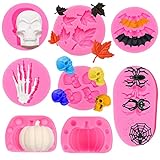 7PCS Halloween Silicone Mold Skull Mold Pumpkin Mold Bat Skeleton Spider Mold, Halloween Silicone...