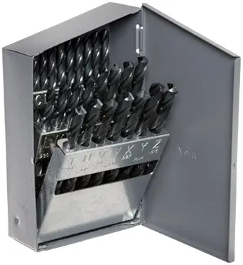 Chicago Latrobe 150 Series High-Speed Steel Jobber Length Drill Bit Set with Metal Case, Black Oxide Finish, 118 Degree Conventional Point, Letter Size, 26-piece, A - Z