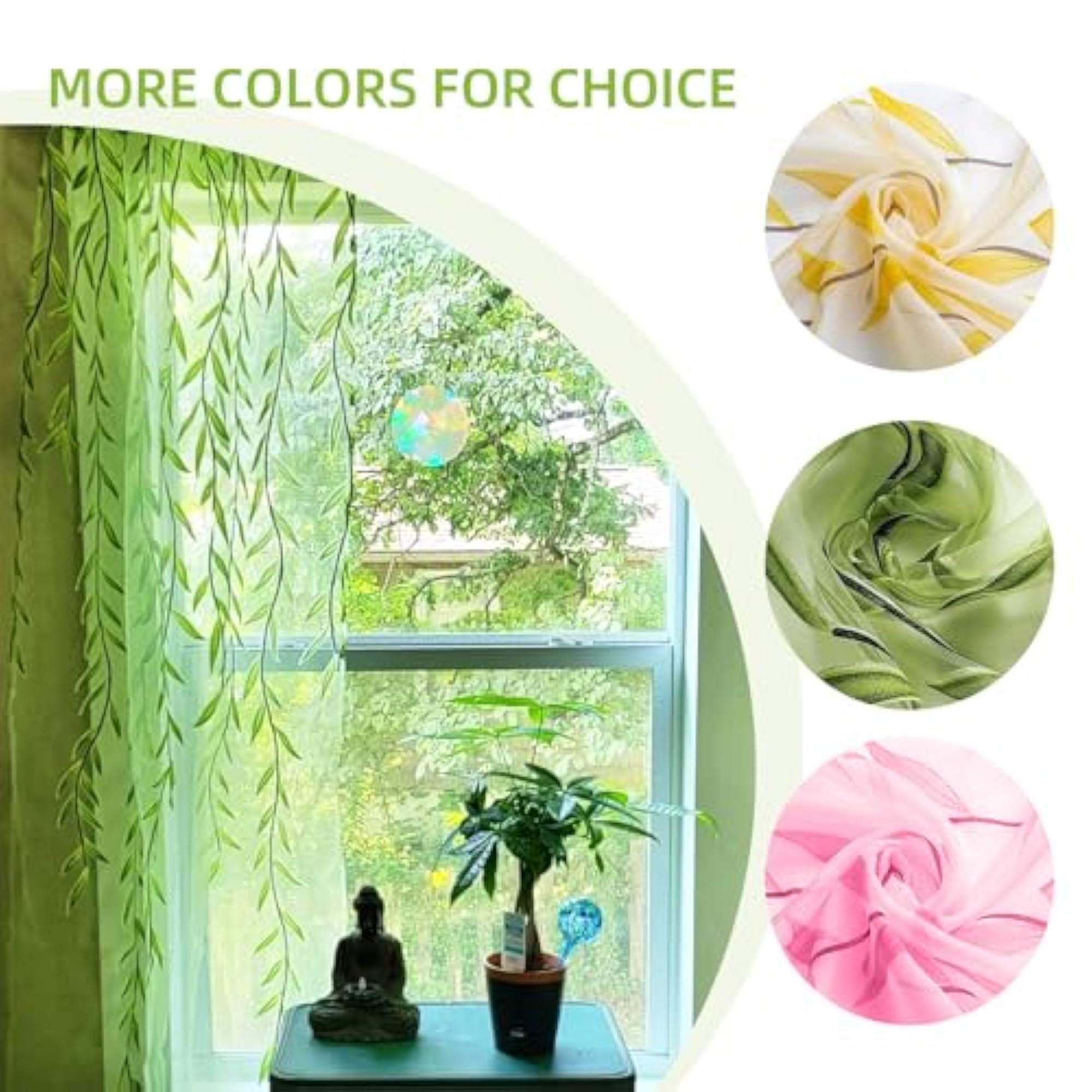Voile Window Room Curtain Willow Leaves Print