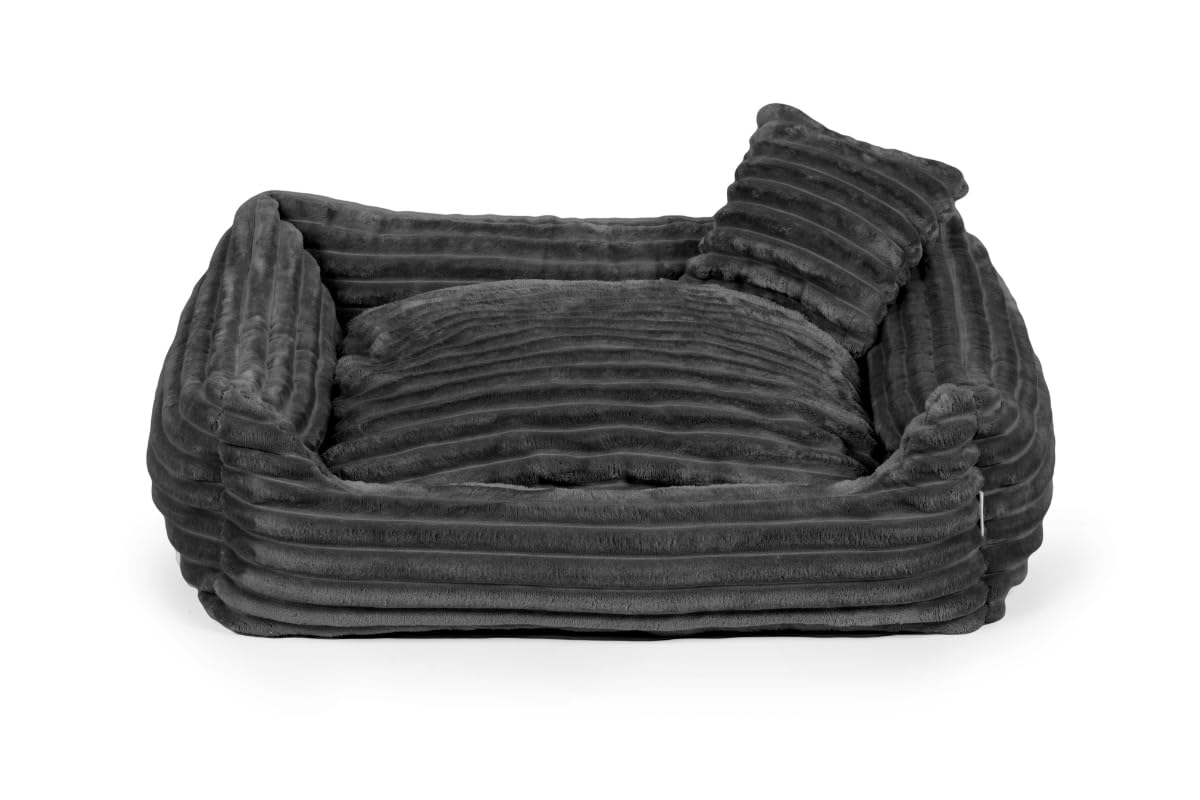 Gutekissen® Hundebett Dream – Flauschiges Hundekissen für kleine & große Hunde – Waschbares Haustierbett aus gestreiftem Stoff mit Füllung aus Polyurethanschaum (Dunkelgrau, XS - 55x45)