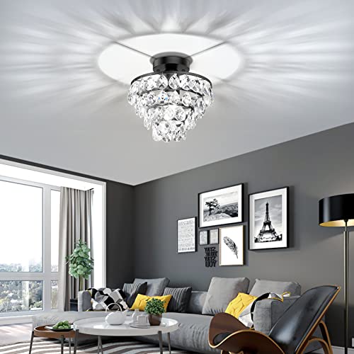 Plafonnier en cristal moderne noir petit luminaire de plafond E27