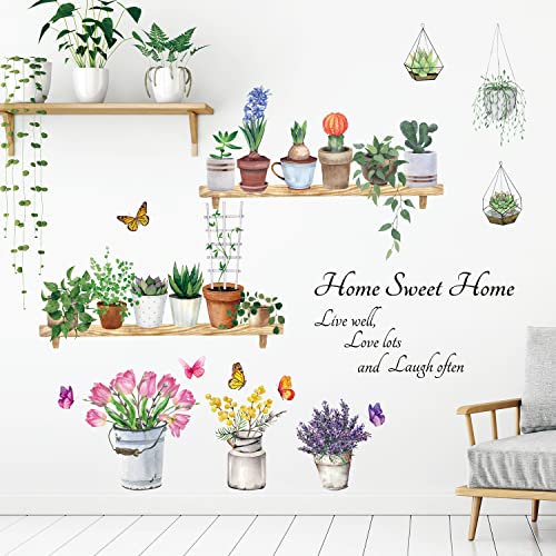 DECOWALL DS9-8055 Flower Pots Wall Decals Wall Stickers Bedroom Living d?cor Art Plants Removable murals Peel Stick Green Nursery Home DIY Leaves Kids Leaf Potted Vinyl Classroom Decoration Garden