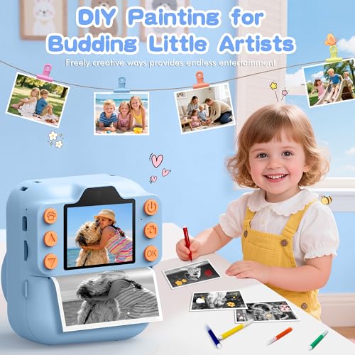 Image of Kids Instant Camera with 64GB SD Card, Portable Digital Camera Toy for Girls and Boys Ages 3-12, Toddler Christmas and Birthday Gift for 3 4 5 6 7 8 9 10 Year Old Kids (Blue)