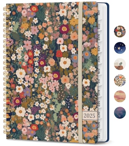 2025 Planner, Weekly and Monthly Planner, 12 Month (Jan 2025 - Dec 2025), Hardcover 2025 Calendar Planner Book with Monthly Tabs, Inner Pocket, Spiral Bound, Perfect for Office Home School Supplies - A5 (6.3' x 8.5'), Petals