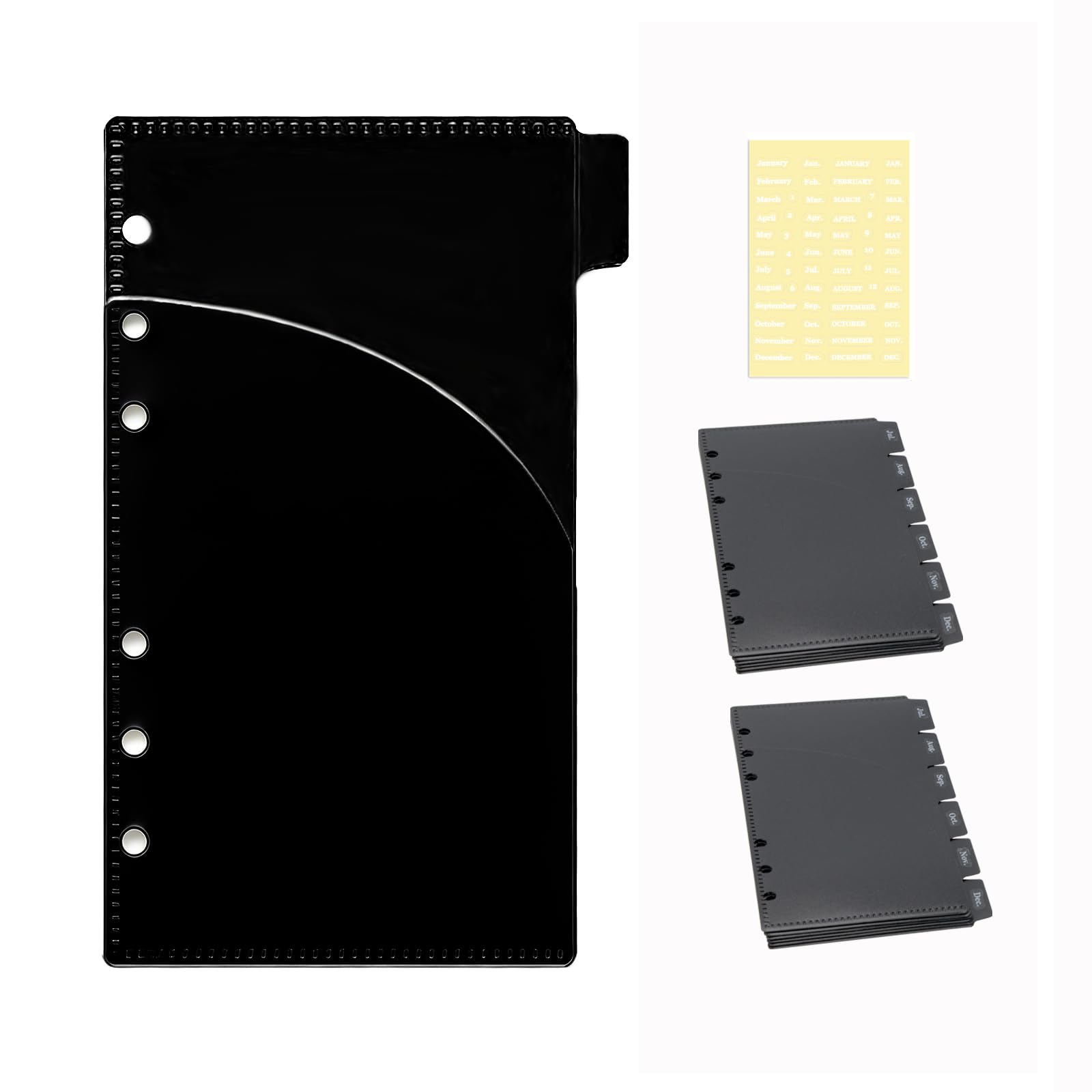 NatSumeBasics 12 Black A6 Binder Pocket Dividers with Label Sticker A6 Cash Envelopes for 6 Rings Budgeting Binder Inserts Supplies Accessories (12