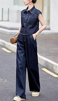 Amazon | [FULLNXY] レディース 2点セット セットアップ デニムベスト