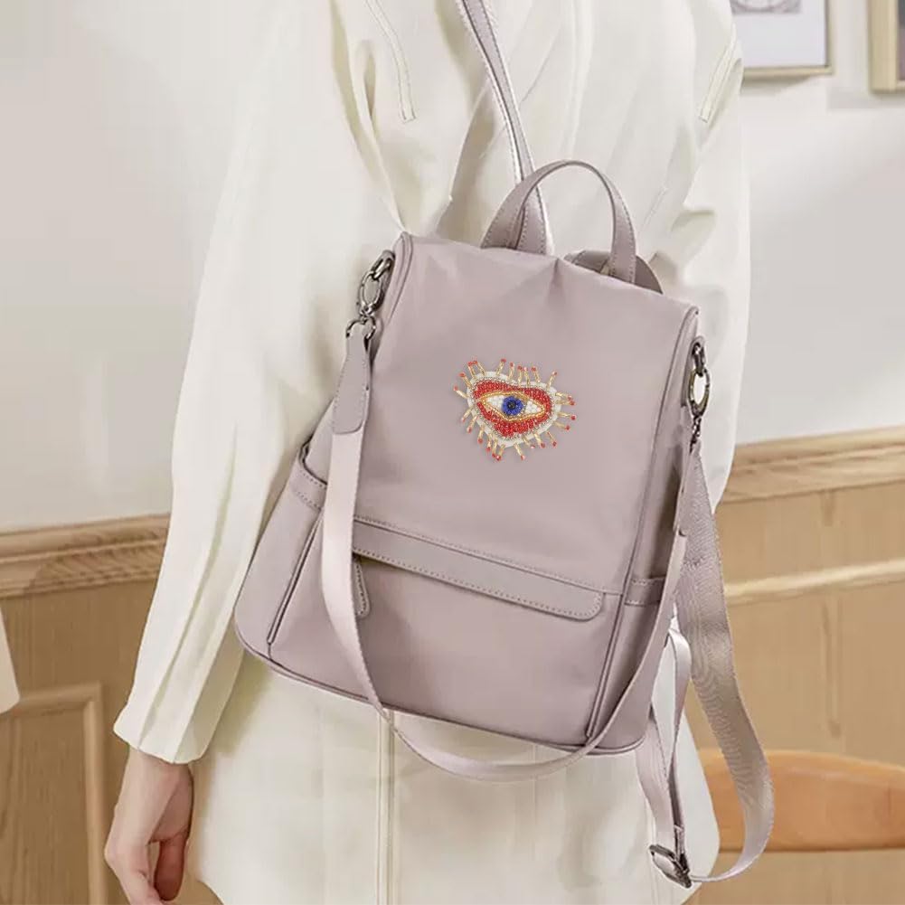 INFUNLY 4PCS Heart Rhinestone Tassel Applique Evil Eyes Applique Patches 2.87x2.87inch Love Heart Eyes Sew-on Patches Mini Handmade Craft Applique DIY Embroidered Beaded Patches for Clothing Decor