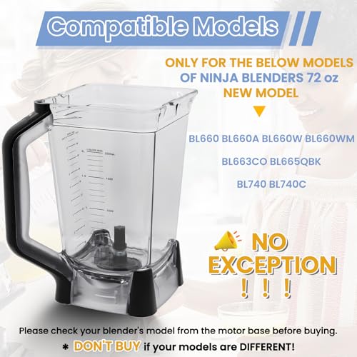 WARDFYT 72 oz XL Pitcher Replacement Compatible with Ninja BL660 BL740 Blenders Professional New Model, 72oz Crushing Pitcher Replacement for Ninja BL660A BL660W BL660WM BL663CO BL665QBK BL740C by WARDFYT - Image 2