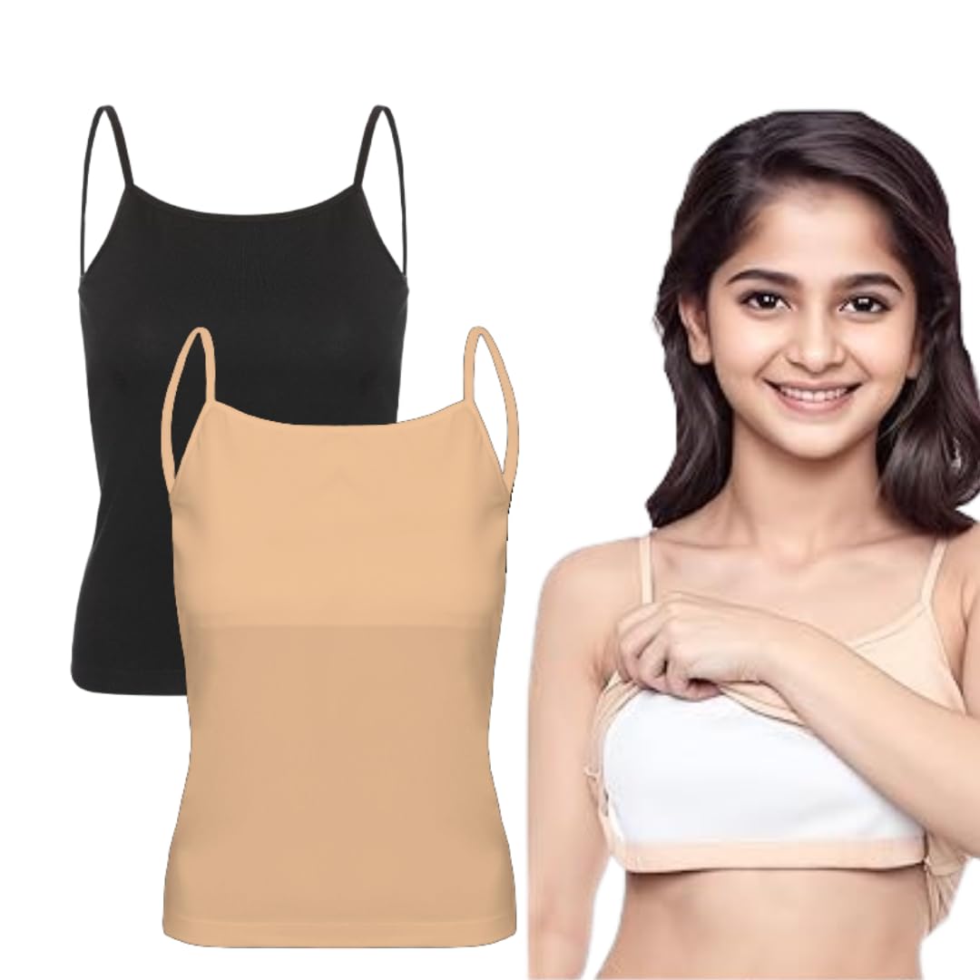 kikwit Padded Camisole for Girls | Flat Padding | Beginners/Teenager Inner for Puberty Cami | Slip with Adjustable Straps (PACK OF 2)-picture-10