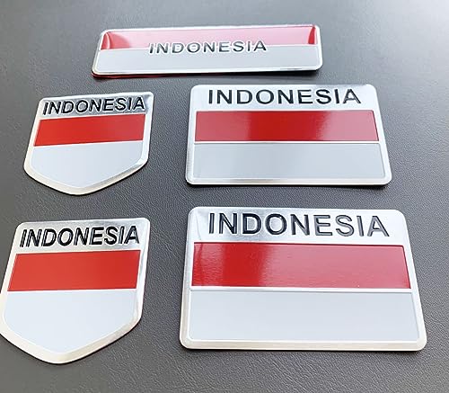 Image of 5Pcs Metal Indonesian Indonesia Flag Car Decal Stickers,Indonesian Flag Decal for Cars Trucks SUV Boats Bumper Window Fender Patriotic Badges