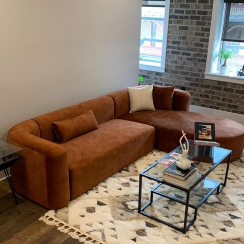 Acanva Luxury Modern Tight Curved Back Velvet Sofa, Minimalist Style Comfy Couch for Living Room Apartment, L-Shape Right Chaise, Tangerine - Image 4