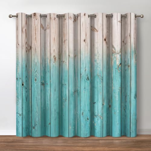 Jekeno Wooden Blackout Curtains Blue Gradient 2 Panel Set, 42"x84"