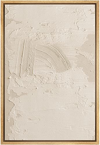 Signford Framed Canvas Print Wall Art Rustic Tan Paint Stroke Landscape Abstract Shapes Illustrations Modern Art Decorative Boho Relax/Zen Nordic For Living Room, Bedroom, Office - 24"X36" Natural #TOP29