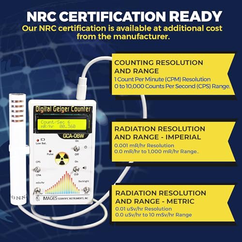 Geiger Counter - Digital - Professional - Model # GCA-06W External Wand Probe - ANSI N323A Certification Ready- 0.001 mR/hr Resolution - 1000 mR/hr Range - Thumbnail 6