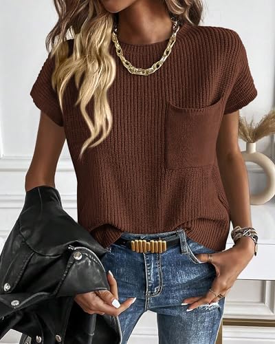 Image of KIRUNDO Summer Fall Short Sleeve Sweater for Women 2026 Casual Sweater Vest Cotton Knit Pullover Tank Tops Fashion Clothing