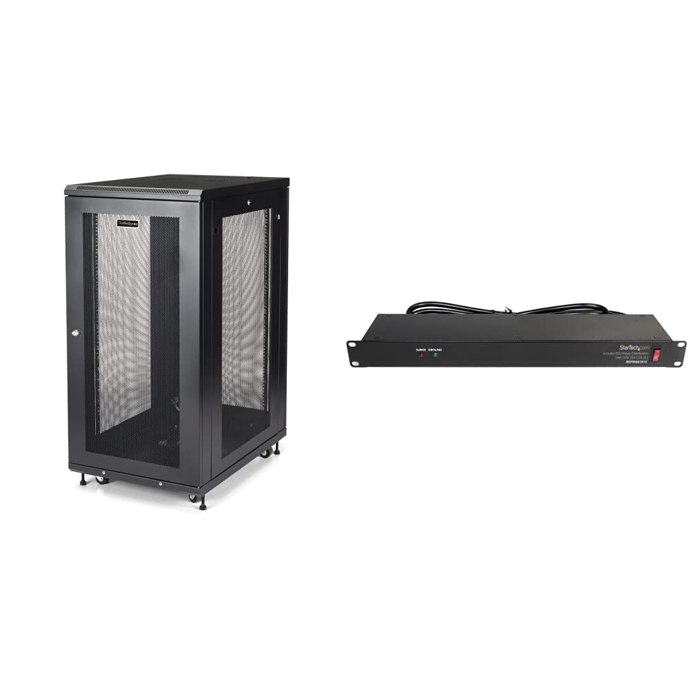 StarTech.com 19" 24U Server Rack Cabinet and 8 Outlet Horizontal 1U Rack Mount PDU Power Strip