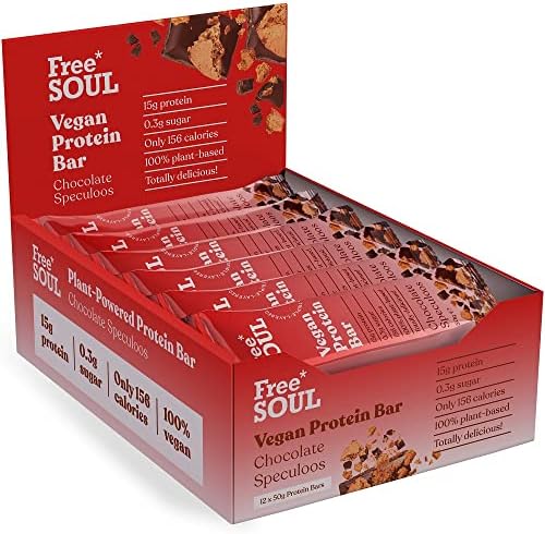 Free Soul 12 x 50g Vegan Protein Bars โ Plant Based Chocolate Protein Bar with High Protein โ Delicious Dairy Free, Low Sugar, Low Carb Bars โ Sucralose Free, Palm Oil Free โ 15g of Protein per Bar