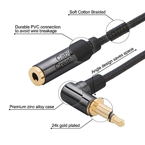 Cablecreation 3.5Mm Headphone Extension Cable, Right Angle 3.5Mm Male To Female Audio Stereo Cable With Silver-Plating Copper Compatible With Iphones, Ipad, Beats, Ps4 Headset, Black/ 3Feet #TOP1
