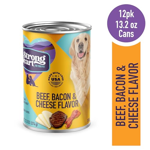 Image of A Strong Heart Wet Dog Food, Beef, Bacon & Cheese Chopped Dinner - 13.2 oz Cans (Pack of 12), All Life Stages, Complete & Balanced, Made in USA