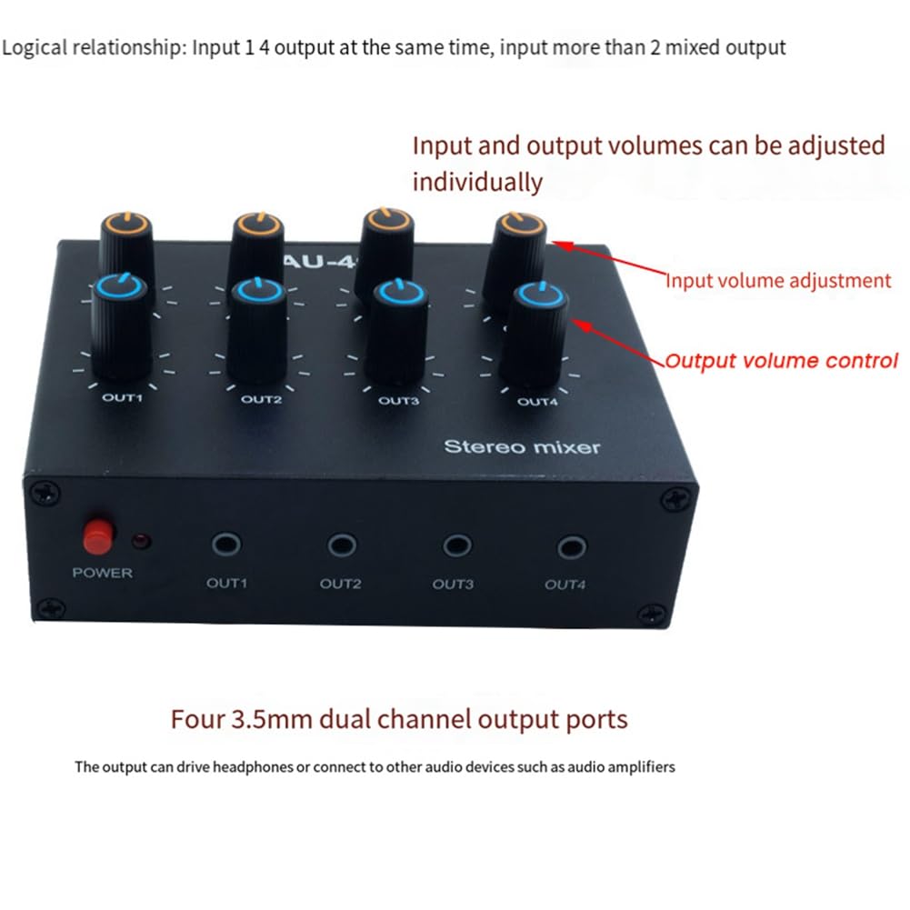 AU-404 Son Stéréo Quatre Entrées et Sorties Multiples Mélangeur Audio Double Canal Mélange de Musique Quatre en Quatre Sorties Installation Facile