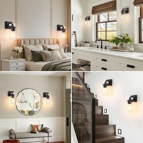 Image of Rustic Wall Sconces Set of Two, Farmhouse Sconces Wall Lighting, Handcrafted Indoor Light Sconces Wall Decor Set of 2 for Bathroom, Bedroom, Living Room, E26 Base, White, Hardwired(Bulbs Not Included)