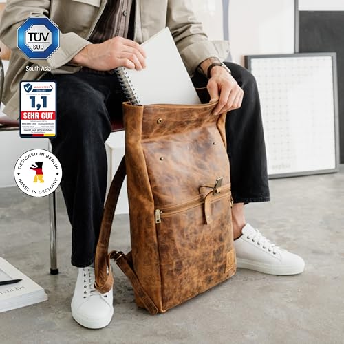 BERLINER BAGS Vintage Genuine Leather Backpack Utrecht XL, Laptop Backpack, Travel Backpack for Women and Men - Brown - Image 4