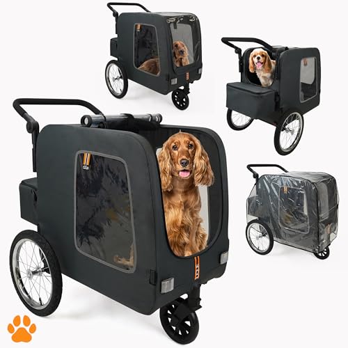 MY DUQUE – Chase 3-in-1 Hundefahrradanhänger bis 30 kg | Faltbarer Hundebuggy für Fahrräder | Inklusive Regenschutz und Anhängerkupplung | Hundewagen für Hundetransport | Schwarz
