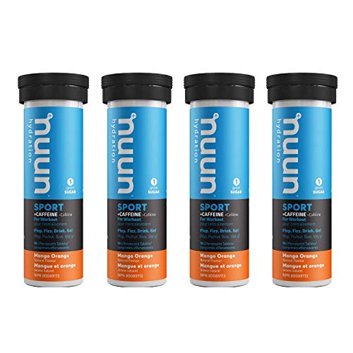 Nuun Sport + Caffeine: Electrolyte Drink Tablets, Box of 4 Tubes (40 servings), Mango Orange, Electrolyte Hydration Supplement