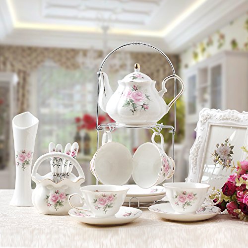 Conjunto de bule de chá de café luxuoso para chá da tarde de de estilo britânico, porcelana de porce