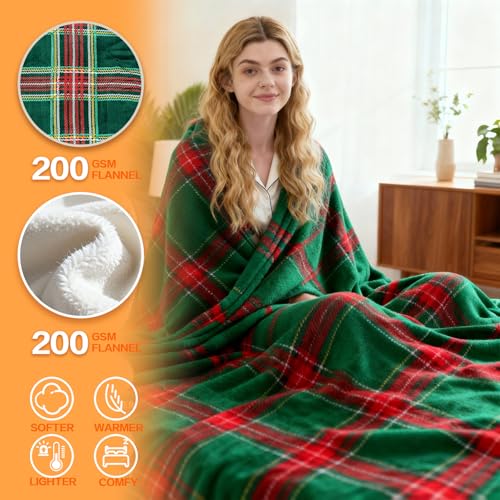 Image of Electric Blanket Heated Twin, Soft Flannel 62 inchx84 inch Plaid Heating Blanket with 8 Hours Auto Off 10 Fast Heating Levels Machine Washable Sherpa Heated Blanket with Overheating Protection