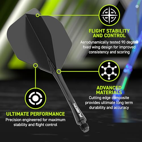 Image of Winmau Fusion No.2 Integrated Flight & Shaft System - Lightweight Replacement Set for Steel & Soft Tip Darts - 90-Degree Wing Design Sizes