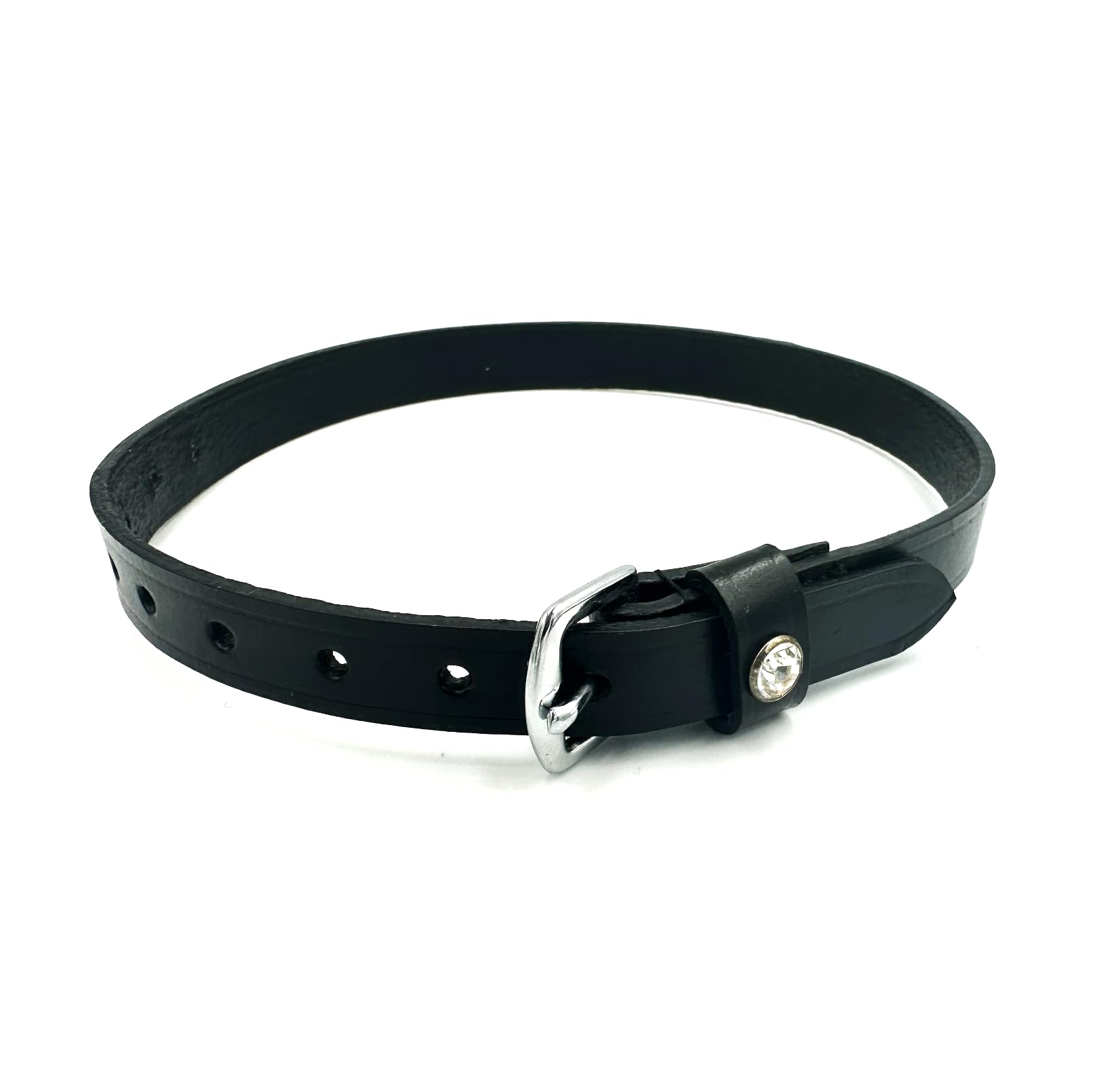 Equine Smile ES4010 Spur Rhymes with Rhinestone Crystal Made of Leather for Spurs Replacement Straps Accessories Horse Sport Straps Riding Spur Straps Fixing Riding Spurs (Black Leather / White - Image 2