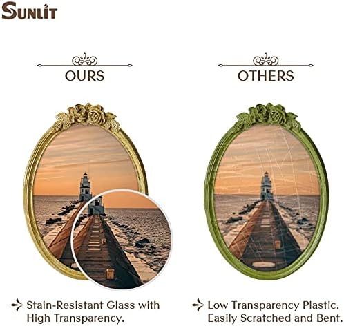 Sunlit Oval Vintage Picture Frame 5x7 Inch, Antique Photo Frames with Glass Front, Ornate Photo Display, Tabletop Wall Hanging, Gift Ideas