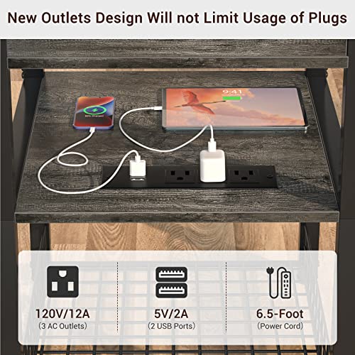 Cyclysio End Table With Charging Station, Side Table With Usb Ports And Outlets, Modern Flip Top Nightstand With Movable Wheel, 26.8'' Tall Bedside Table Sofa Table For Living Room, Bedroom, Grey Oak #TOP4