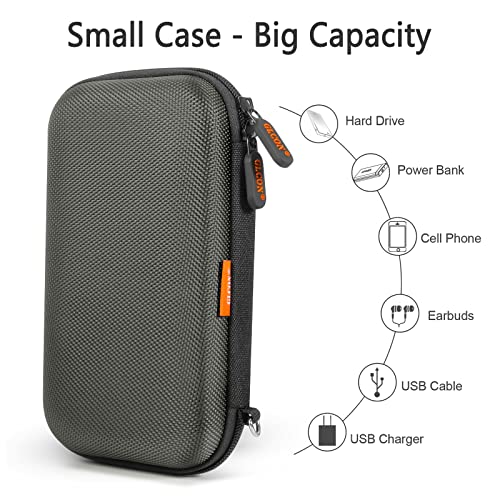 Silver-Gray Shockproof Hard EVA Carrying Case Travel Pouch for External Hard Drive, Power Bank, Cell Phone, Cable, Cord - Portable Small Electronic Accessories Organizer Storage Zipper Pouch
