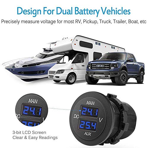 image for MNJ Motor LED Digital Double Voltmeter, DC 12-24V Dual Voltage Meter, 