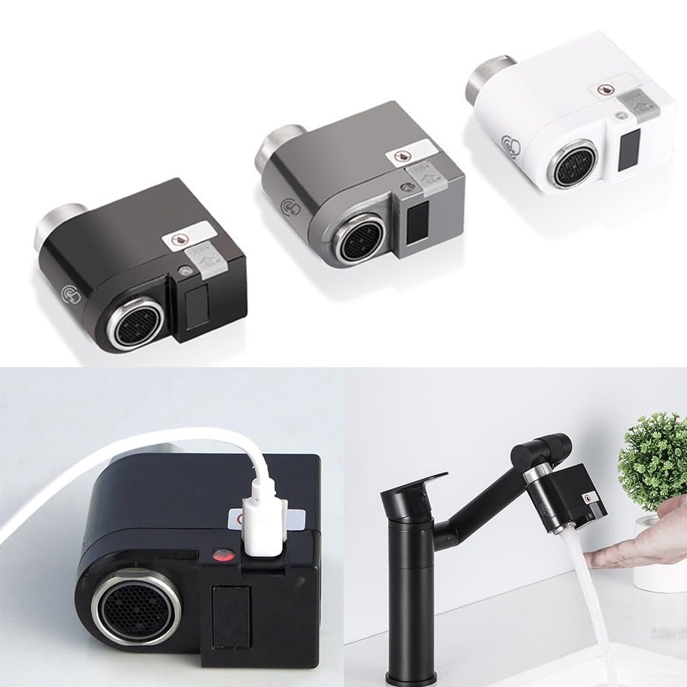 Grifo de sensor inteligente infrarrojo, sin contacto, ahorro de agua por inducción infrarroja, detector de desbordamiento para fregaderos de cocina en el hogar (negro)