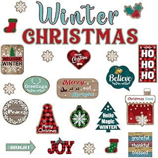GROBRO7 80Pcs Christmas Winter Classroom Bulletin Board Cutout Decorations Farmhouse Xmas Wood Grain Plaid Motivational Positive Sayings Cutouts for School Party Holiday Kindergarten Classroom Decor