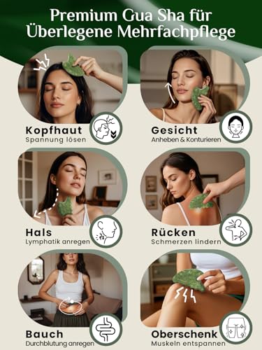 Rena Chris Großes Gua Sha, Natürlicher Jade Gua Sha Stein, Guasha Massagesteine für Lymphdrainage, Ganzkörperanwendung Beine Rücken und Gesicht (Grün) 3
