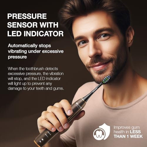 Wagner Stern IntelliBrush Series Whitening Electric Toothbrush with Pressure Sensor. Offers 4 Brushing Modes, 3 intensities, 8 Soft Brush Heads, and a Luxury Travel case. - Image 5