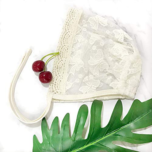 Infant Bucket Sun Hat Bow Full Lace Flower Bonnet Child Hat … Ivory White3