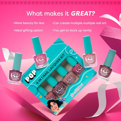 Image of SUGAR POP 4 In 1 Nail Lacquer Kit- 01 Nude Nectar, Matte Finish, 20 Millilitres