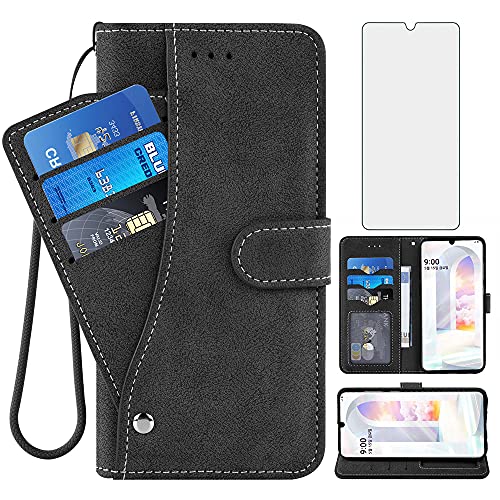 Asuwish Compatible with LG Velvet 5G/LGVelvet Verizon G5 UW T-Mobile 2020 Wallet Case and Tempered Glass Screen Protector Flip Credit Card Holder Stand Cell Phone Cover for LM G900UM 4G Tmobile Black